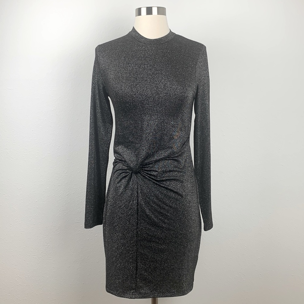 The Fifth Label Backbeat Long Sleeve Dress in Metallic Black, Sz XS